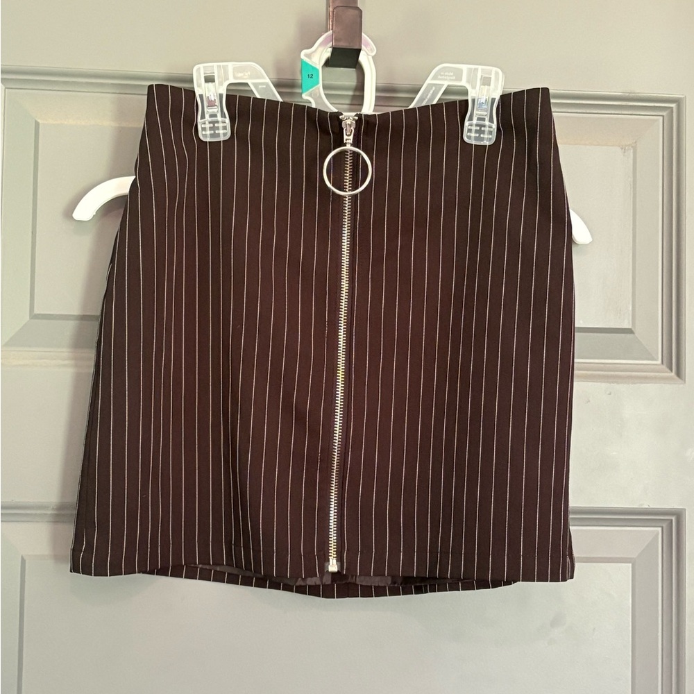 Black Pinstripe Skirt with Zipper